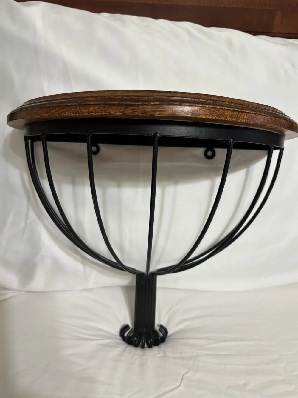 Cost Plus World Market Black Metal and Brown Wood Fan-Style Half-Moon Wall Shelf